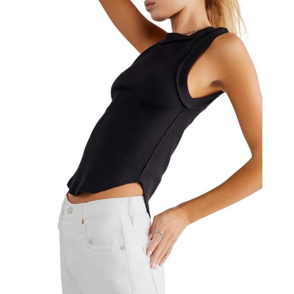 Free People Kate Rib Stretch Cotton Tank in Black We the Free Brand New